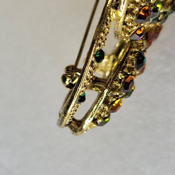Colorful Rhinestone Gold Tone Large Brooch or Pendant - Picture 9 of 13